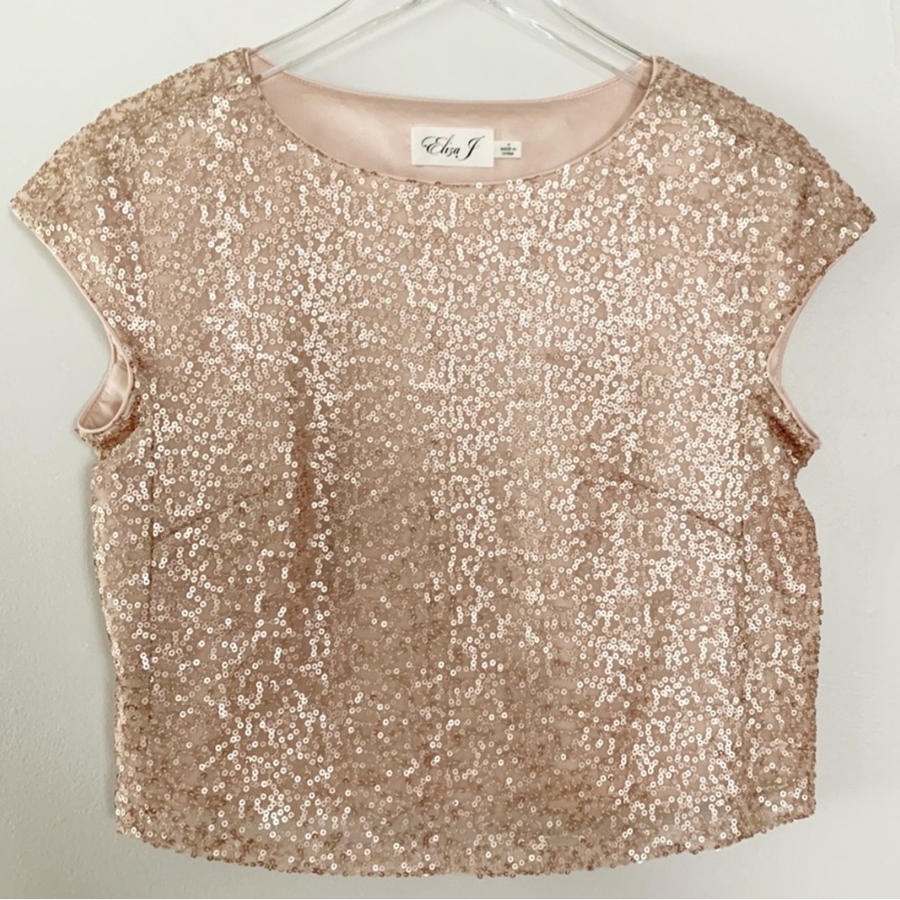Eliza J Rose Gold Sequin Blouse